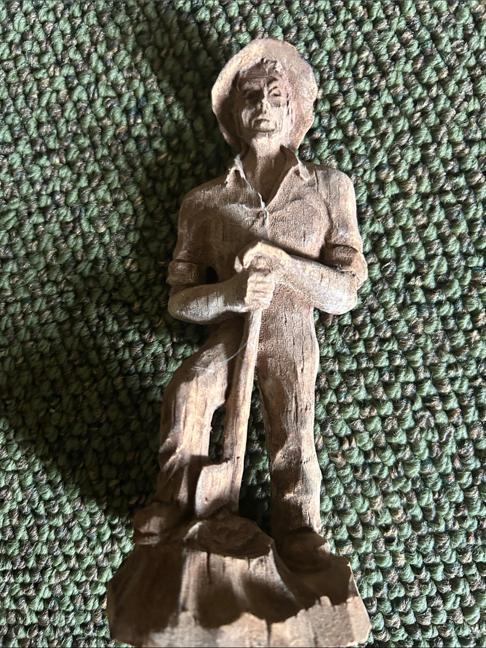 Antique Brown Hand-Carved Miner Sculpture